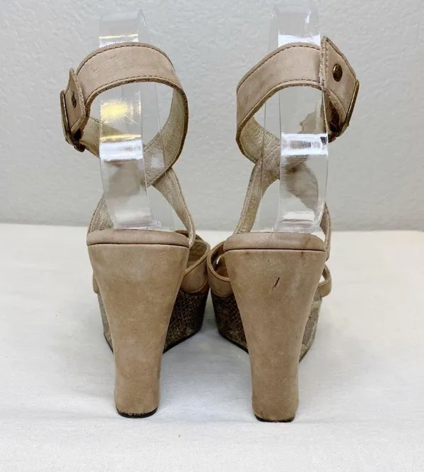 UGG Arian Snake Platform Wedge Ankle Wrap Tan Leather Sandals Womens Size 7.5 - Image 10