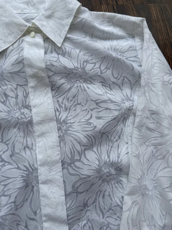 Talbots White Floral Burnout Blouse 3/4 Sleeve Sheer Button Up Shirt - Size 12 - Image 7