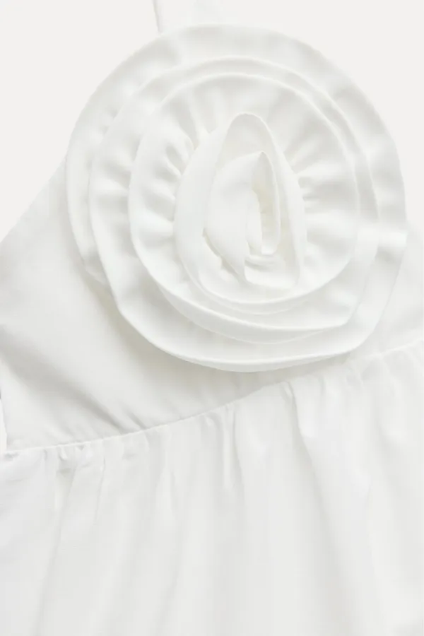 Zara dress mini Boho floral ruffle Poplin flowy cotton white summer vacation - Image 12