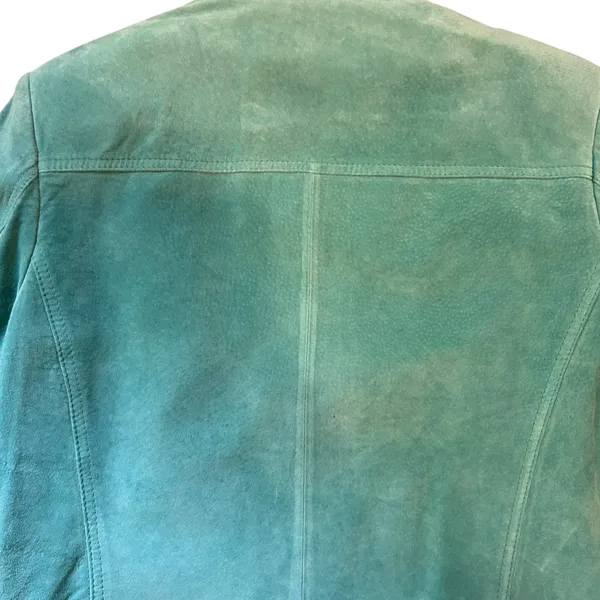 Vtg Yvonne Le Marie Teal Suede Genuine Leather Jacket Size 8 Zip up Lined - Image 9