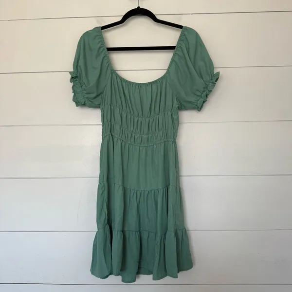 Liberty Love Women’s Large Green Milk Maid Tiered Mini Dress - Image 4