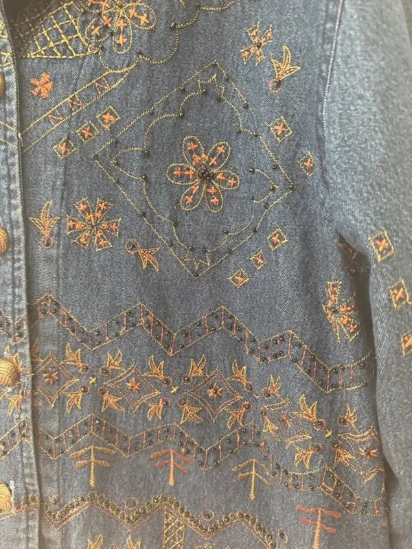 New Direction Vintage Boho Denim Jacket with Embroidery - Dark Blue - Image 3