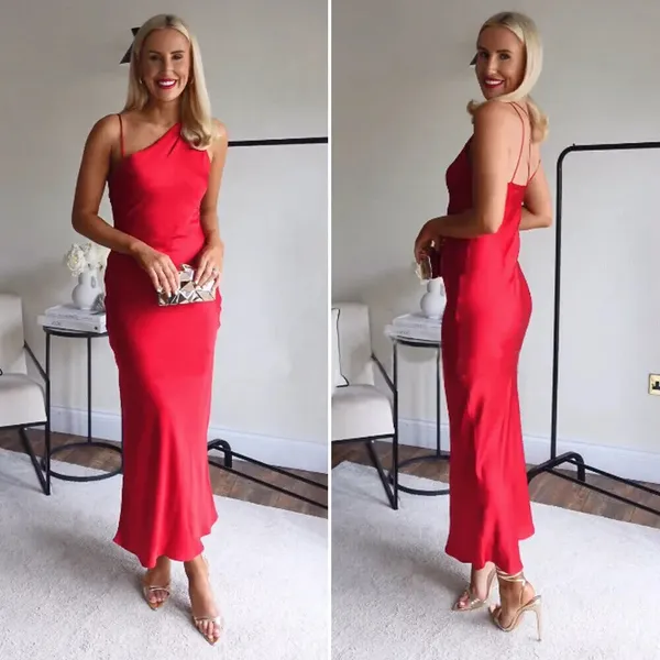 red midi dress satin party wedding coctail shower night out - Image 2
