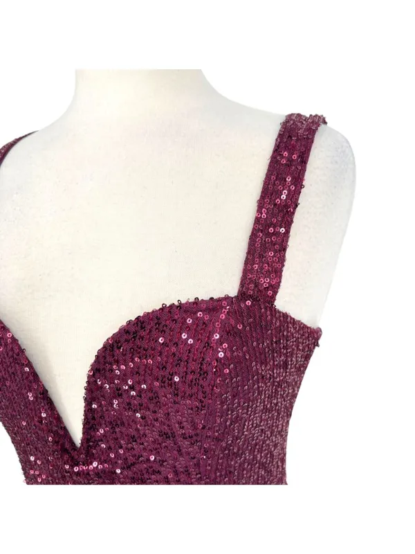 Lulus Sequin Bodysuit Plum Purple Plunging Neckline Size Medium NWT Club Glam - Image 4