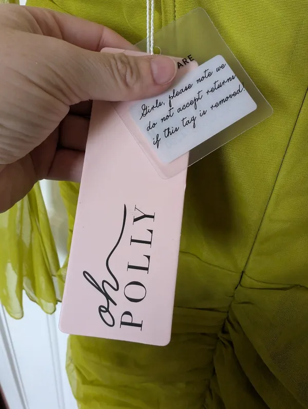 NWT Oh Polly Emmalee Off The Shoulder Mini Dress W6 Neon Green - Image 9