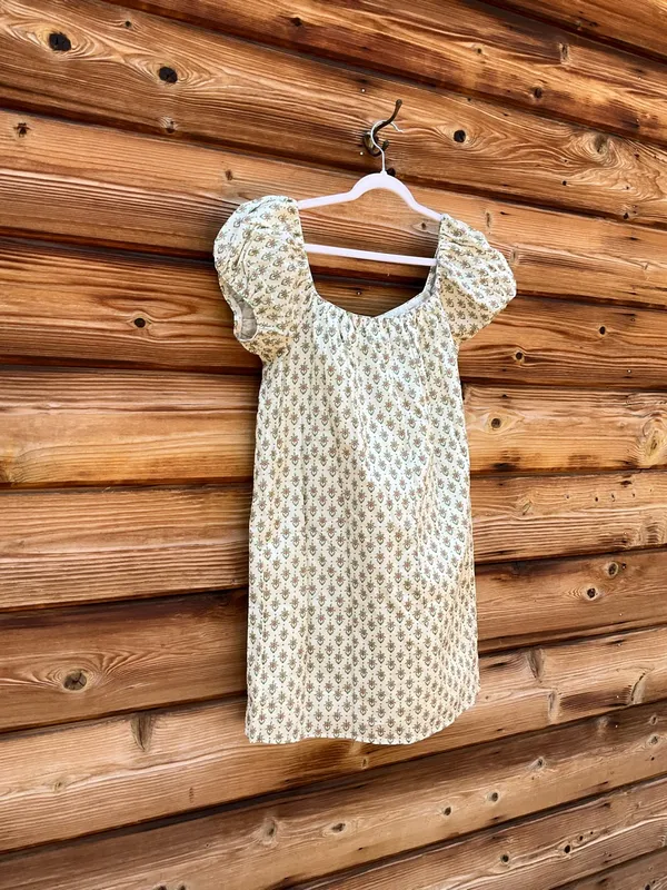 Few Moda Kourt Nya Cream Print S Puff Sleeve Mini Cotton Dress - Image 6
