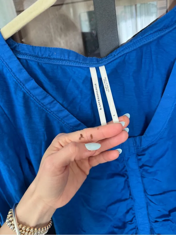 By Anthropologie Long Sleeve Ruched Top vneck cobalt royak blue crop tee - Image 2