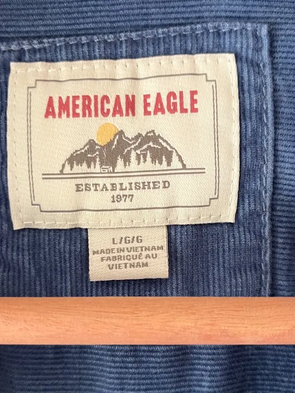 AE Sz L Oversized Striped Button-Up Flannel Shirt Chest Pocket - Image 3
