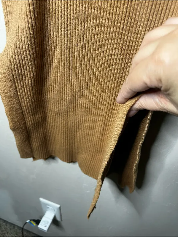 M Magaschoni Camel‎ Ribbed Knit Mock Neck Side Slit Midi Sweater Dress - Image 6