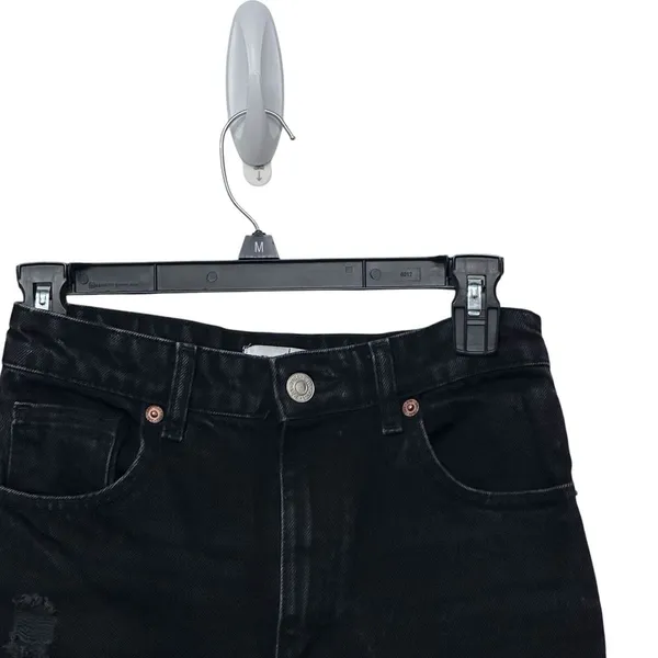 ZARA‎ Black Rigid Denim High Rise Ripped Distressed Wide Leg Full Length Jeans 4 - Image 2