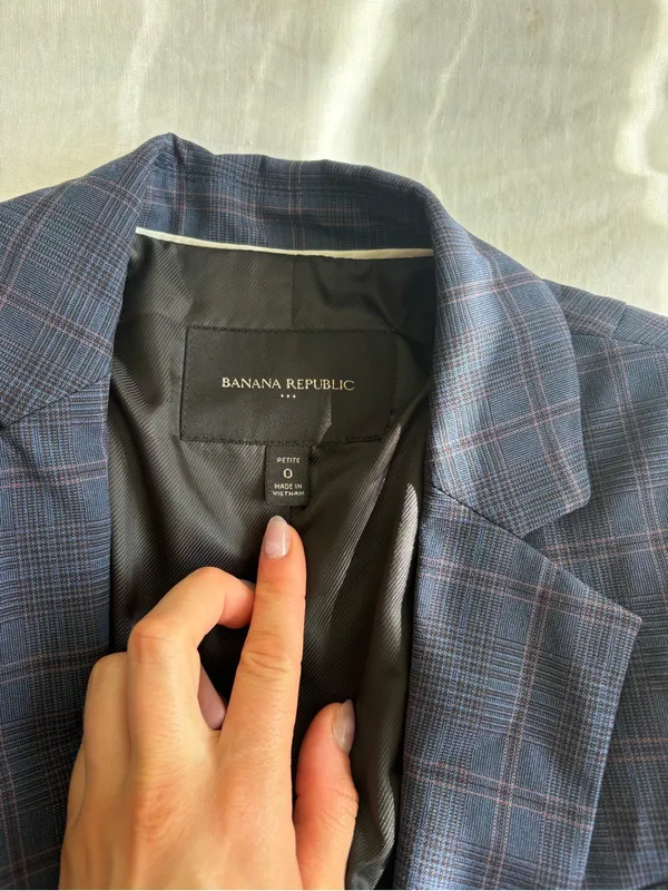 Navy Plaid Blazer - Classic Single-Button Suit Jacket - Image 2