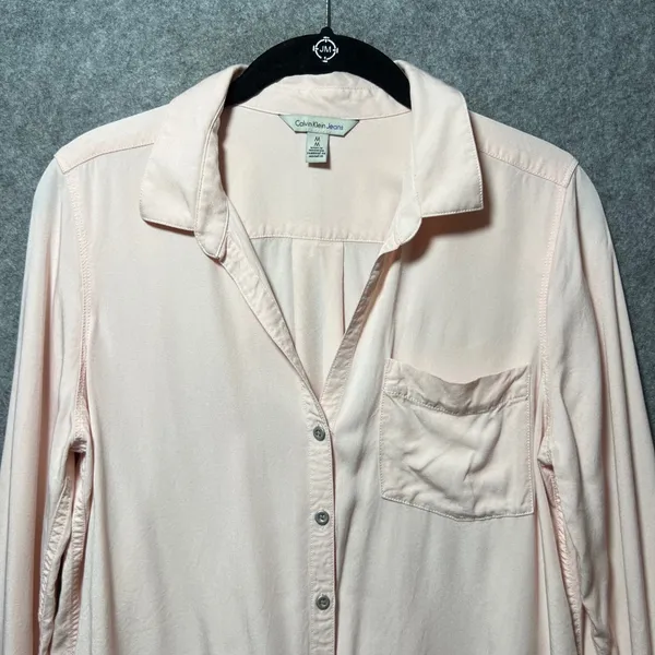 Calvin Klein Jeans Medium Blush‎ Pink Long Sleeve Viscose Button Up Shirt - Image 5