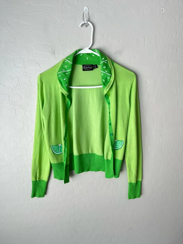 Voodoo Vixen Izzie Lime Embroidered Cardigan Sweater Green Size Medium - Image 3