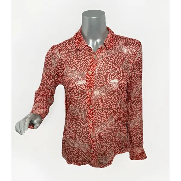 Equipment Femme Sophie Red White Floral Silk Chiffon Button Down Blouse Medium - Image 8