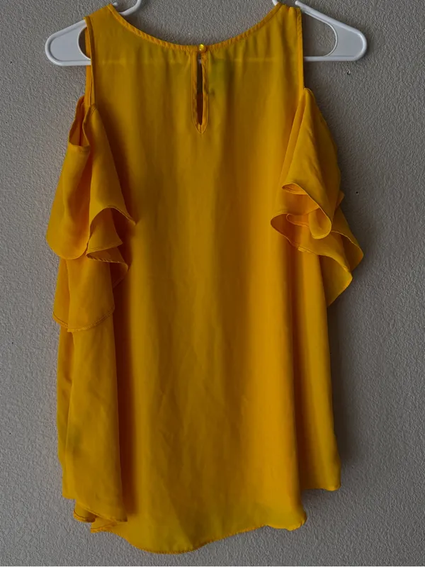 Lush Mustard Cold-Shoulder Ruffle Top - Image 2