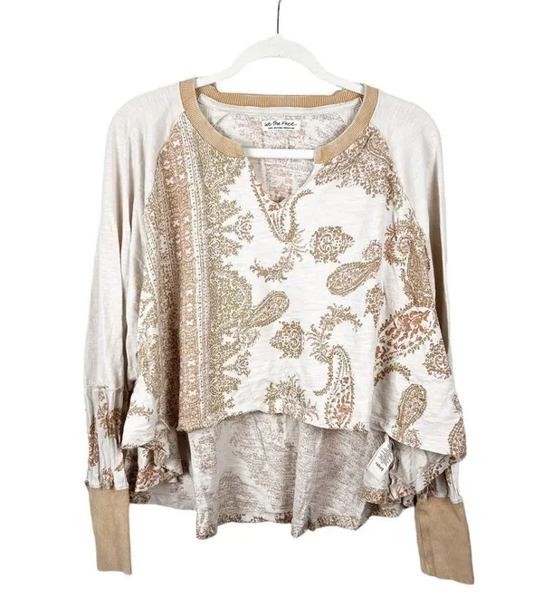 Free People True Perfection High/Low Cotton Blouse in Almond Milk Size Small - Image 3