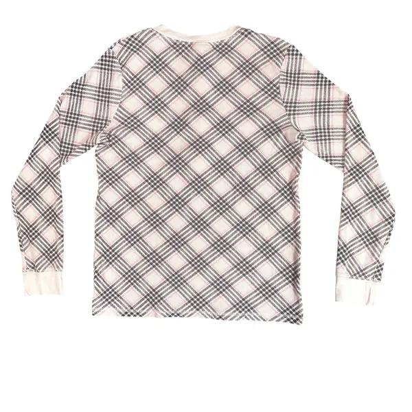 Victoria’s Secret Pink Black White Plaid Thermal Henley Top Tee T-Shirt Size Medium - Image 2