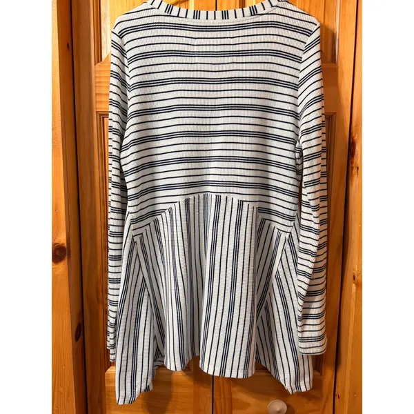 Anthropologie Maeve Eliza Striped Long Sleeve Peplum Henley Top Large L - Image 2