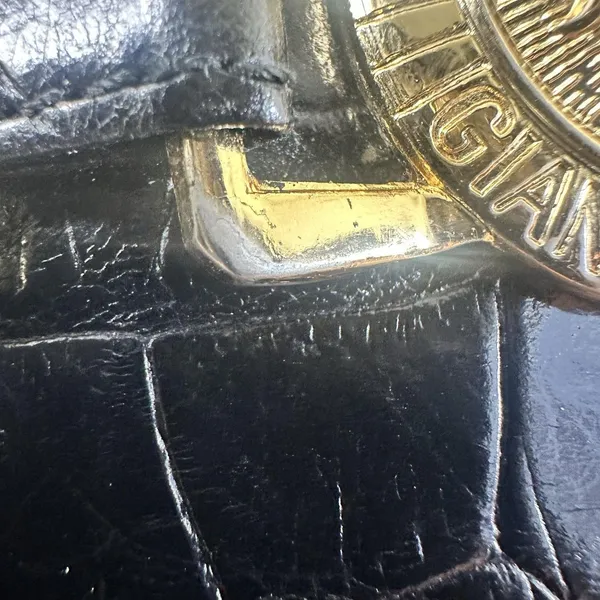 Gianni Versace Vintage Satchel Bag Womens Medium Black Crocodile Leather Gold - Image 10