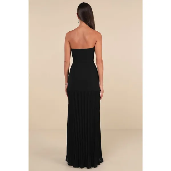 Lulus Celebratory Aesthetic Black Pleated Strapless Dress Gala Homecoming Medium - Image 3