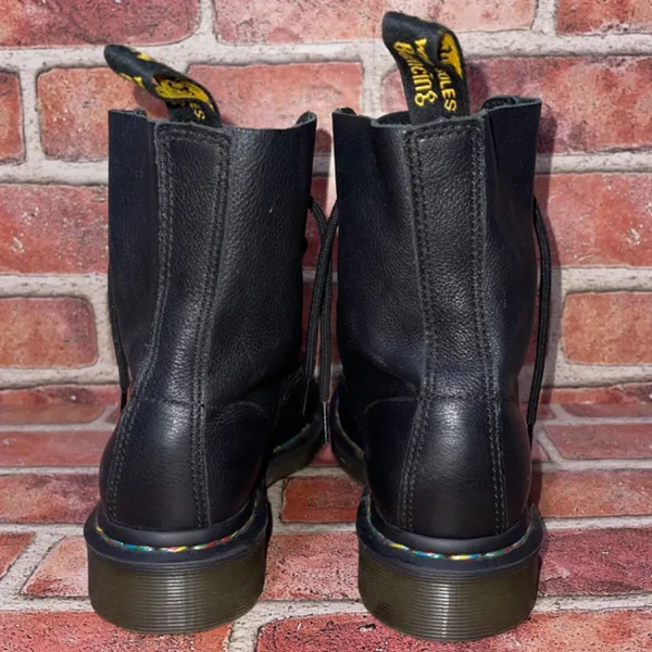 Pre-Owned Dr Martens 1460 Pascal Rainbow Stitch Black Leather Boots Size 7 - Image 5