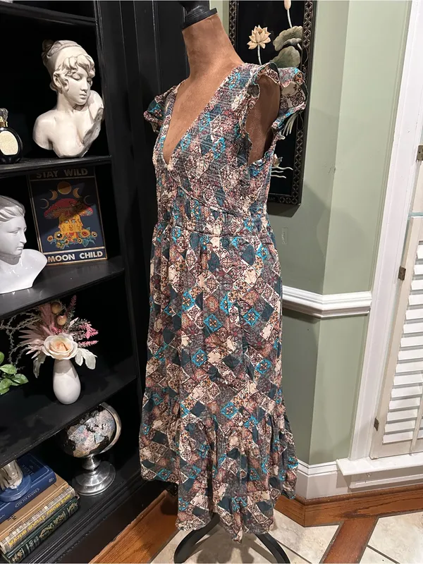 Anthropologie “Peregrine” Patchwork Midi Dress – Smocked Bodice – Size Medium - Image 11