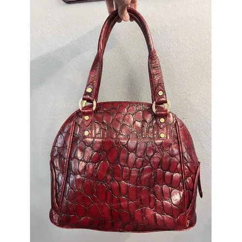 Elaine Turner Red Crocodile Embossed Leather Satchel Handbag Gold Hardware‎ - Image 2