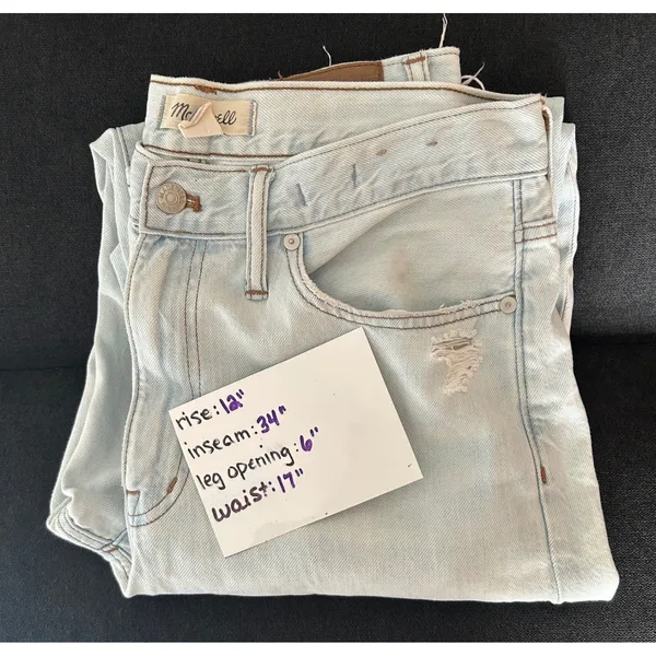 Madewell Slouchy‎ Boy Jean 28 Tall Light Wash Distressed Ripped Relaxed Denim - Image 5