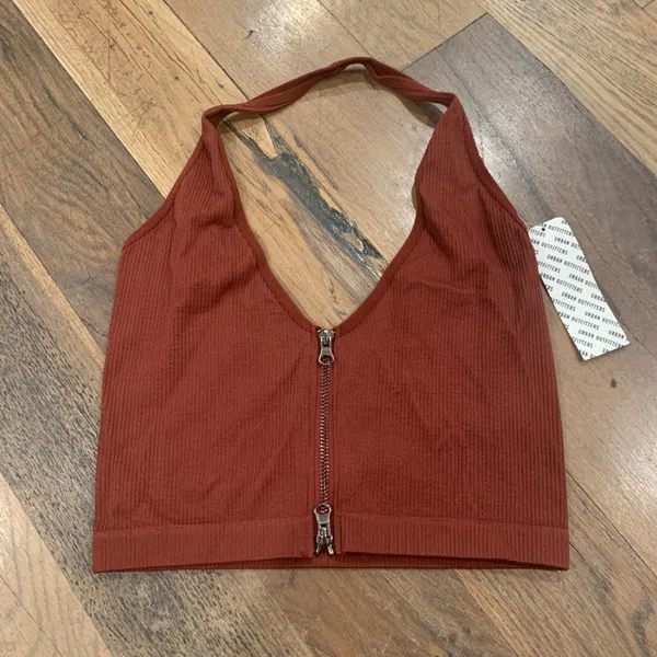 Urban Outfitters NWT Out From Under Wine Zipper Front Crop Top Size Large - Image 3