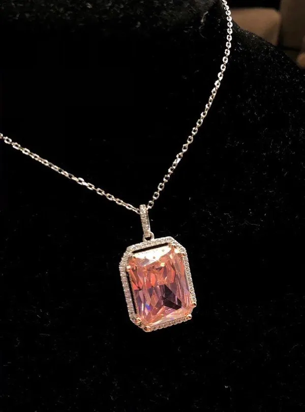 High quality pink Diamond 6ct pendant necklace 16” Cz silver chain new - Image 3