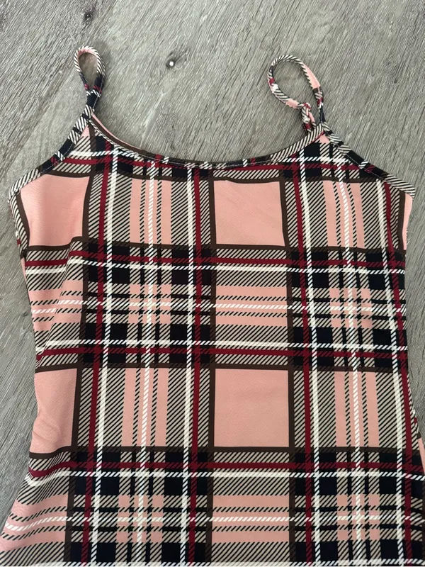 SHEIN Pink Plaid Cami Bodycon Mini Dress Size Small - Image 2