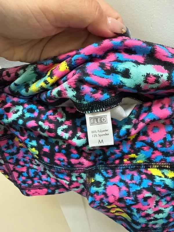 FLEO Neon Leopard Print Athletic Workout Shorts Size M White Size M - Image 2