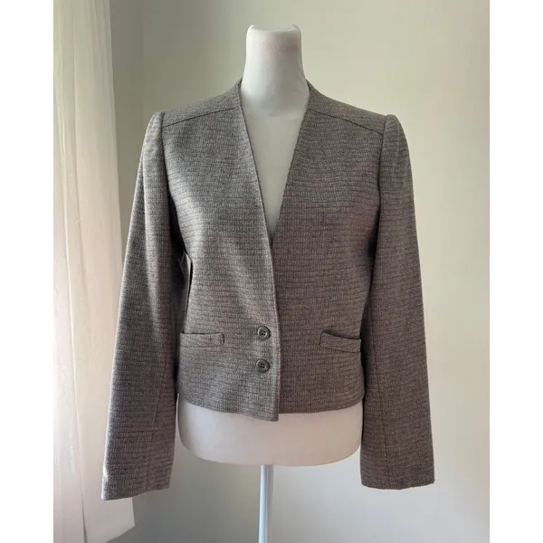 Vintage ‘80s West Coast Connection Grayish Lilac Wool Blend Collarless Blazer - Image 2
