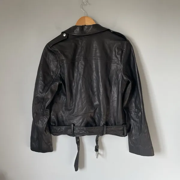 Gianni Bini 100% Leather Motorcycle Jacket Coat Zip Up Black Women's Size Medium - Image 2