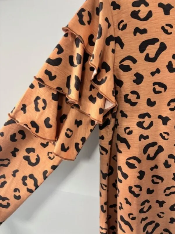 Simply Southern L Leopard Ruffle Tier Sleeve Dress Black Tan Everyday Statement - Image 5