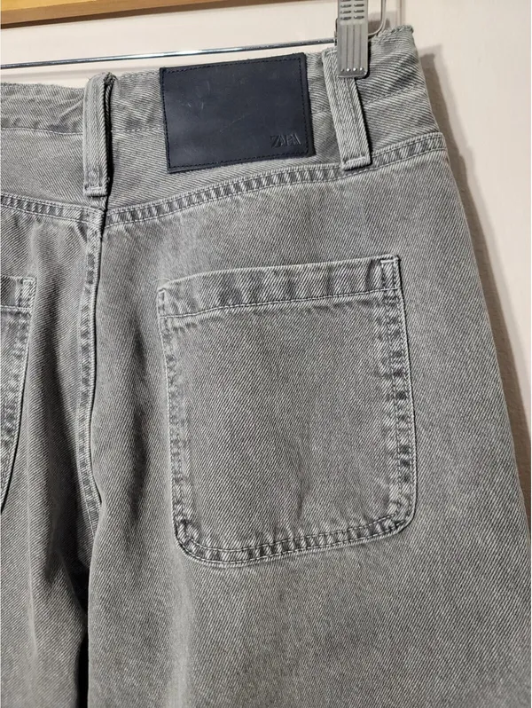 Zara Y2K Gray Wide Leg Tie-Waist Jeans Streetwear Sz 28 - Image 7