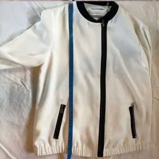 Tahari White Bomber Jacket Asymmetric Zip Fully Lined Sz 4 - Image 12