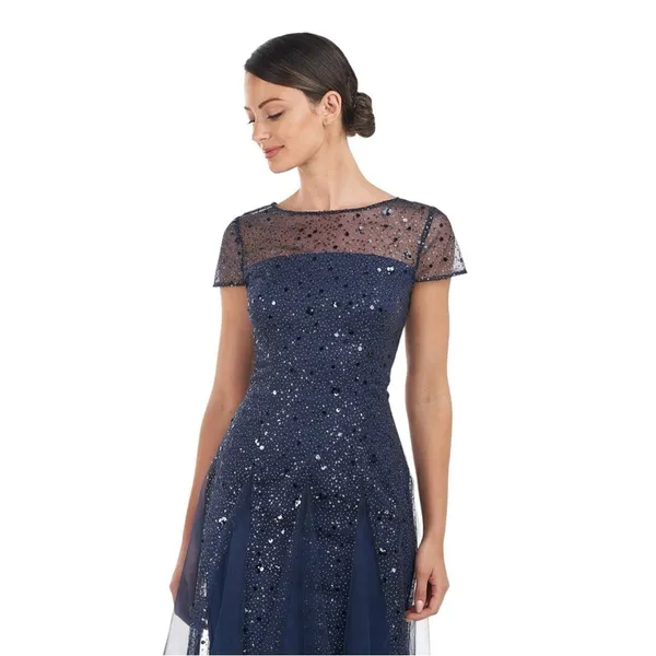 JS Collections‎ Alyssa Sequin Godet Cocktail Dress Navy 6 - Image 4