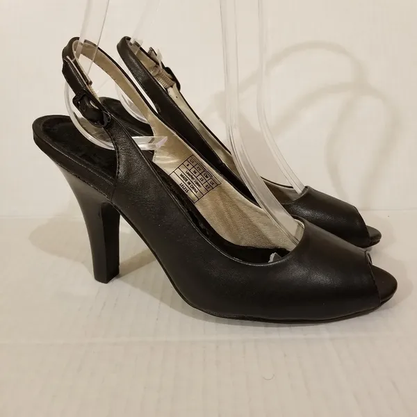 Liuid Shoes Black Leather Upper Slingback Peep Heel Size 6 - Image 3