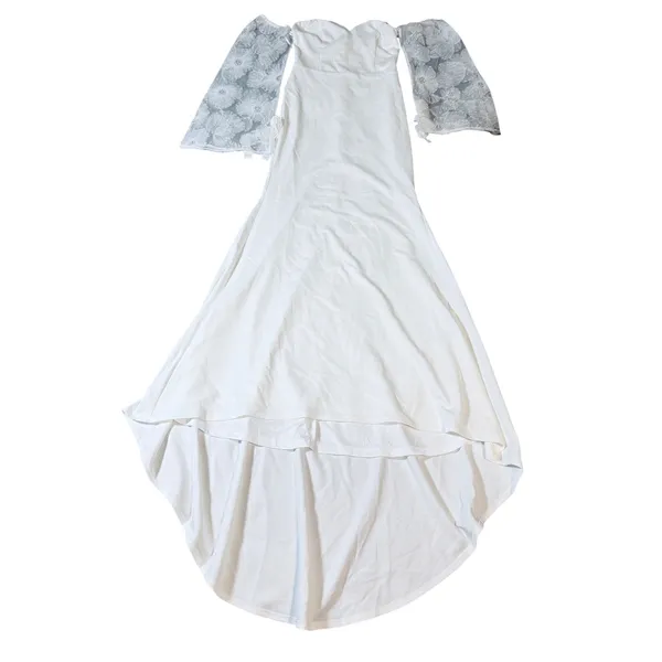 NWT Lulus Small Everlasting Desire White Mesh Pearl Off-the-Shoulder Maxi‎ Dress - Image 3