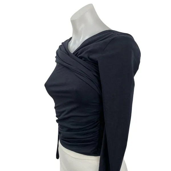 Abercrombie & Fitch Womens Black Draped Ruched Off Shoulder Shirt Blouse Top XS - Image 2