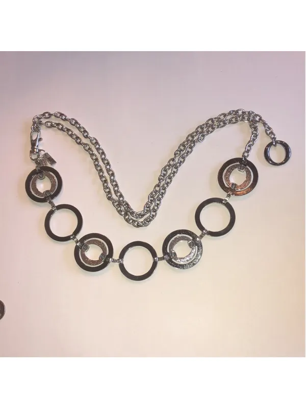 Chico’s Silver Tone Dark Metal Circle Link Chunky Belt - Image 5