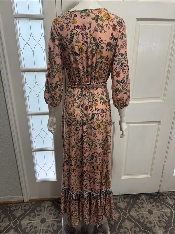 FARM Rio 100% Viscose Pink Floral Wrap Long Sleeve Maxi Dress Size Medium🌸💗 - Image 11