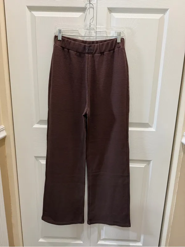 Comfrt Waffle Knit Wide-Leg Lounge Pants - Cocoa Large - Image 4