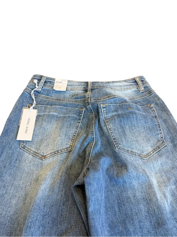 Tribal Jeans Audrey Light Wash Wide Leg Cropped Jeans Button Size 8 Women's NWT - Image 11