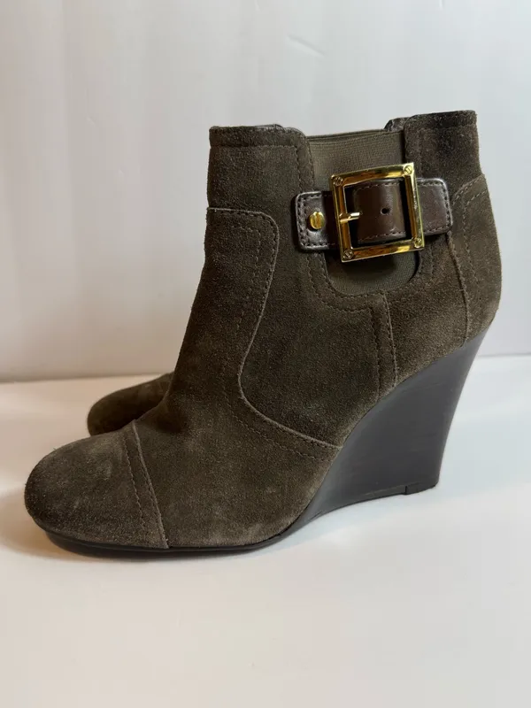 Tory Burch Adrienne Suede Wedge Ankle Booties‎ Taupe Brown Size 7M - Image 2
