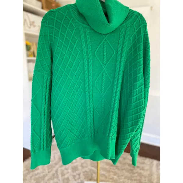 Show Me Your Mumu Sweater Green Cable Knit Turtleneck Quiet Luxury‎ Old Money L - Image 2