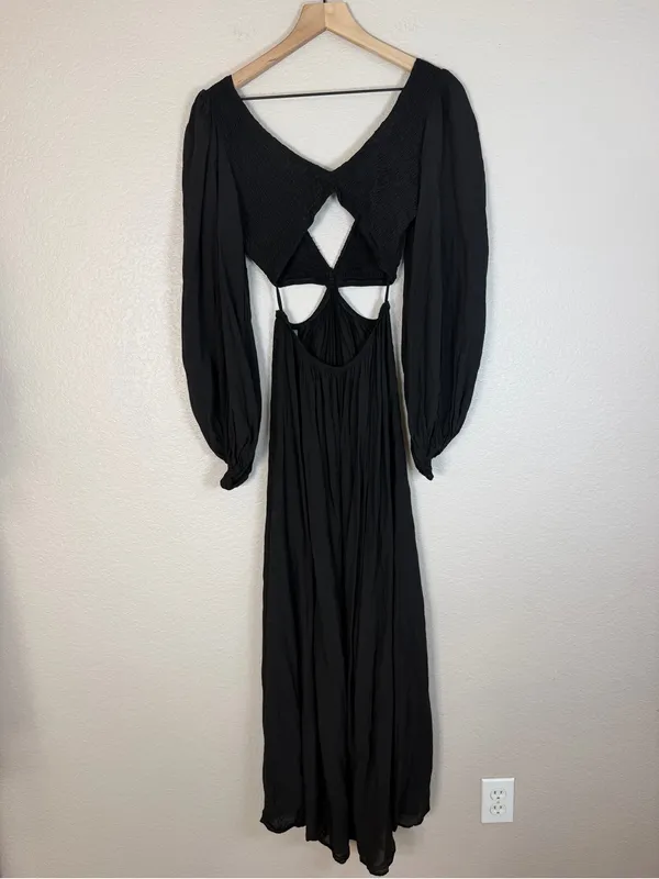 Indah Julie Solid Ruched Bodice Cutaway Maxi Dress Black Small $258 Revolve - Image 8