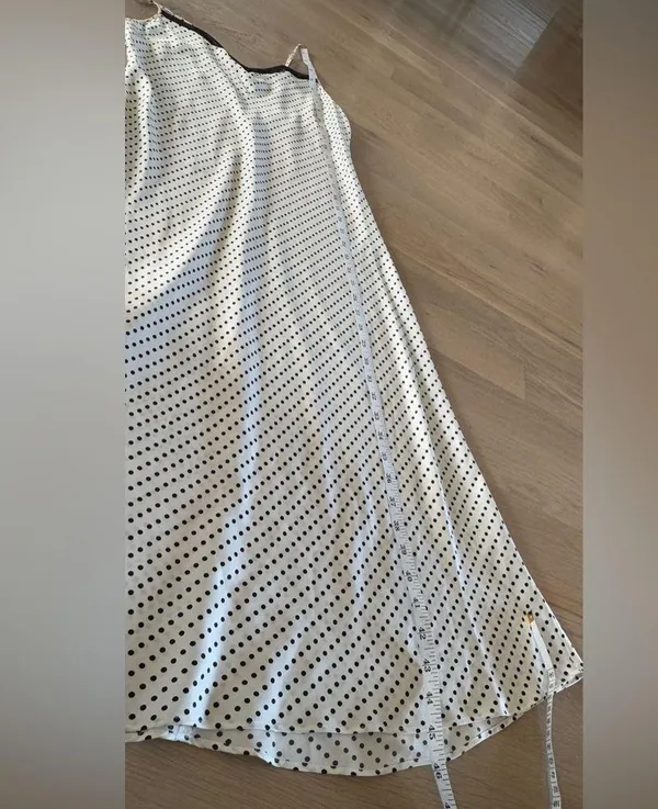 Natori Retro Polka Dot Midi Slip Dress White Black Mesh - Image 4