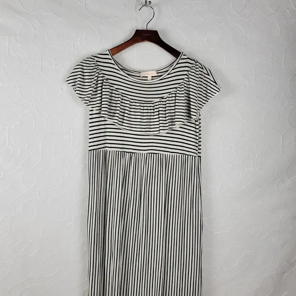 Hailey & Co Womens Maternity Dress L White Black Striped Ruffled Maxi Tiered - Image 10